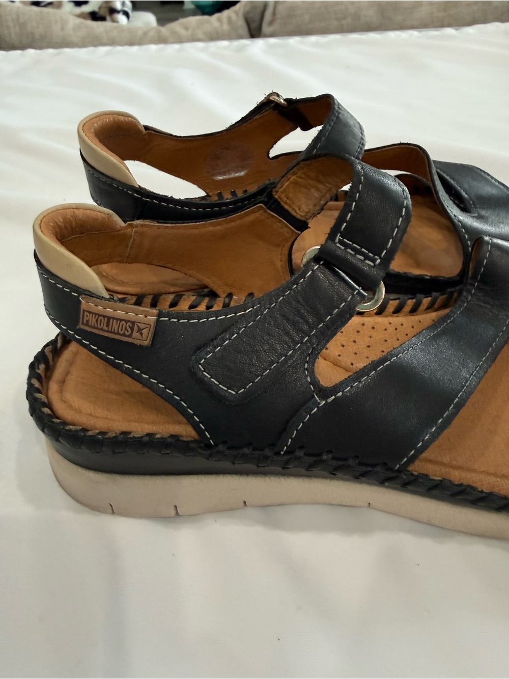 PIKOLINOS ALtea Leather Hand Stitched Adjustable Hoop & Loop Strap Sandls - Picture 7 of 9